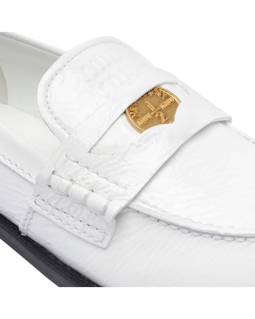 Miu Miu White Round Head Loafer Shoes