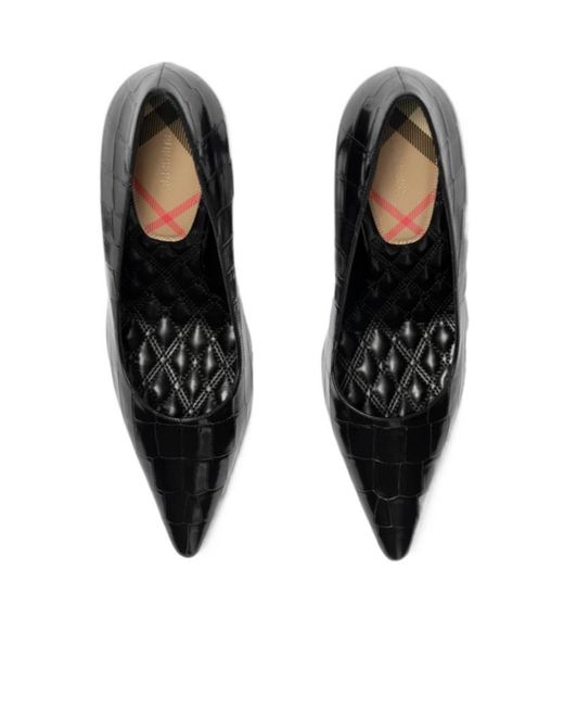 Burberry Black Crocodile-Effect Leather Dame High Pumps