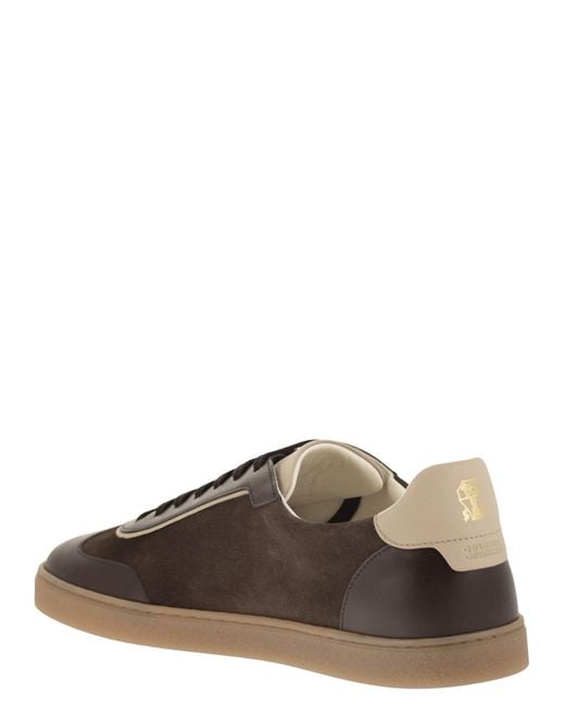 Brunello Cucinelli Brown Panelled Leather Sneakers for men