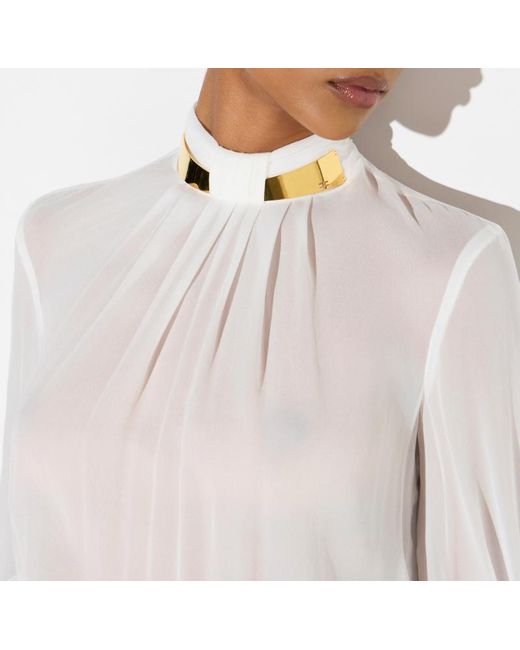 Elisabetta Franchi White Pleated High-Neck Bodysuit
