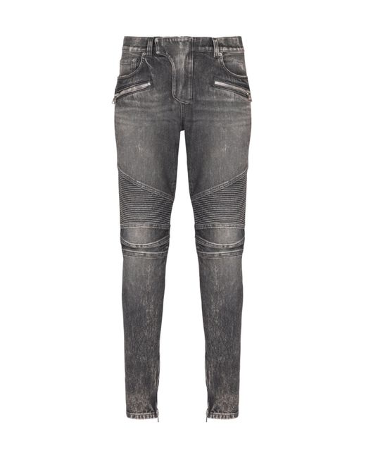 Balmain Gray Slim-Fit Biker Jeans for men