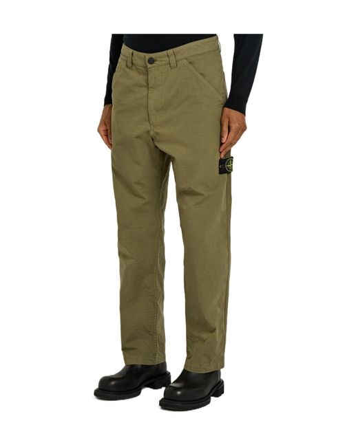 Stone Island Green Cotton Ripstop Straightleg Cotton Trousers for men