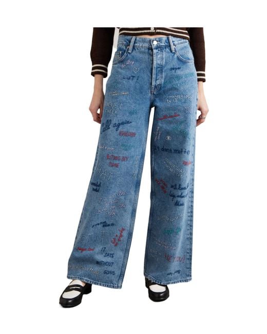 Mother Blue Wide-Leg Jeans