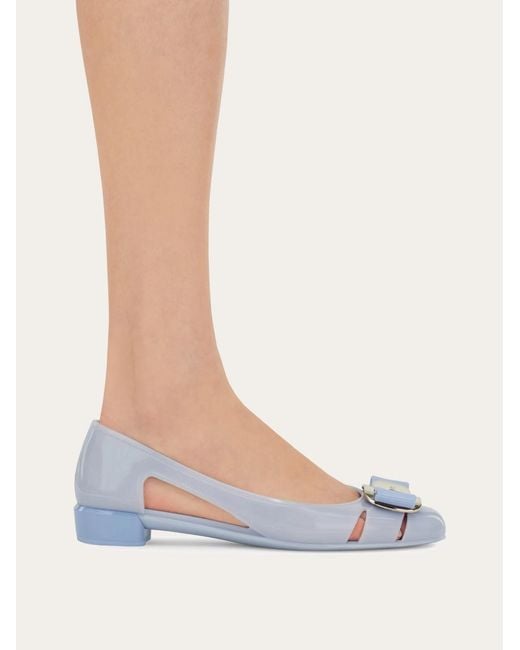 Ferragamo Blue New Vara Plate Jelly Ballet Flat