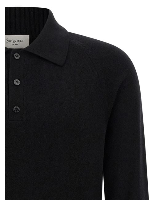Saint Laurent Black Wool Buttoned Polo Shirt for men