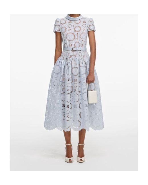 Self-Portrait White Floral Lace Midi Dress