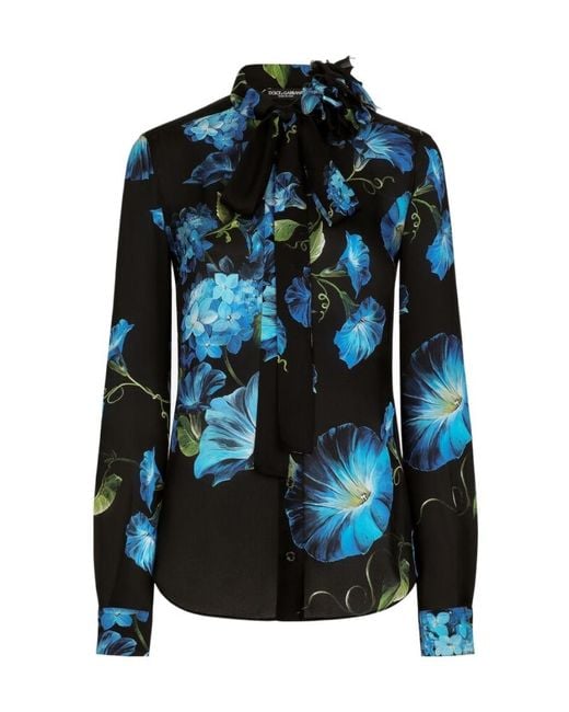 Dolce & Gabbana Blue Floral Printed Long-Sleeved Shirt