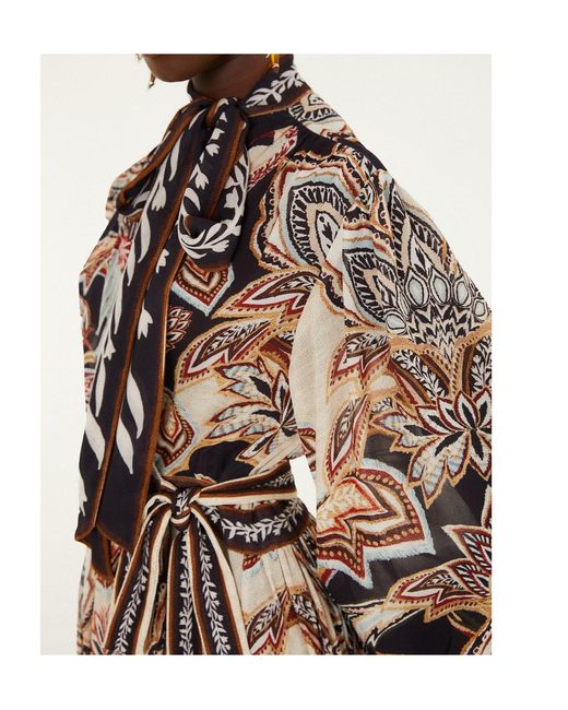Farm Rio Natural Printed V-Neck Midi Dress