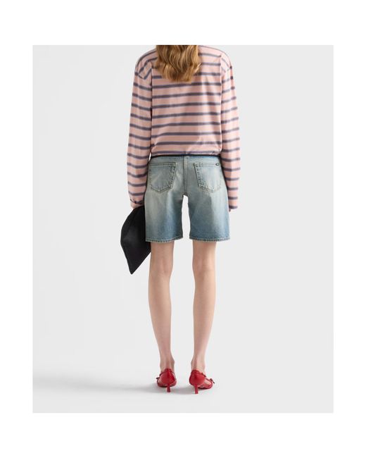 Prada Blue Washed Denim Bermudas