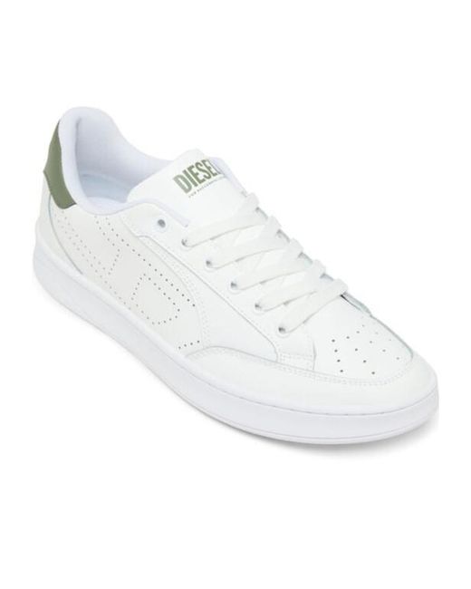 DIESEL White S-Dakota-Leather Sneakers With Perforated Logo for men