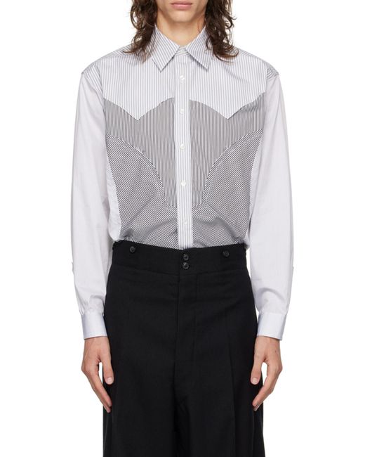 Maison Margiela Blue Panelled Striped Button-Up Shirt for men