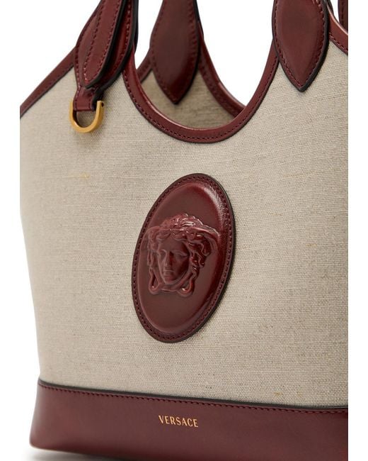 Versace Brown Small Leather And Canvas Tote Bag