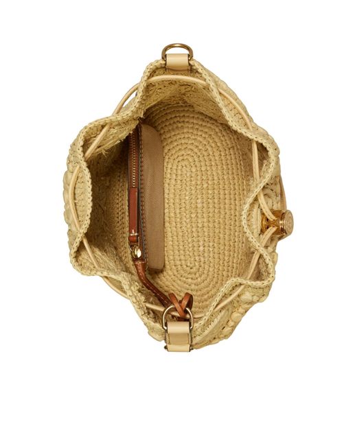 Tory Burch Metallic T Monogram Raffia Bucket Bag