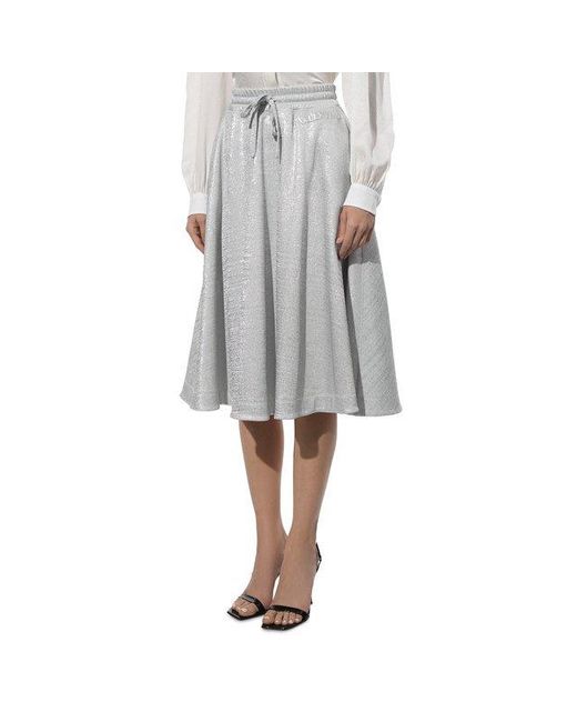 Valentino White Metallic-Threading Midi Skirt
