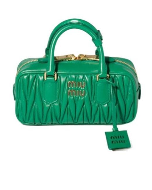Miu Miu Green Arcadie Matelassé Nappa Leather Bag