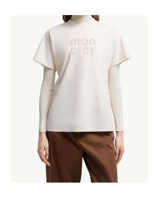 Moncler White Logo Embroidered Crewneck T-Shirt