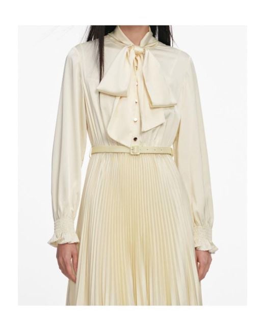 Self-Portrait Natural Pleated Lace-Trim Shirt Dress