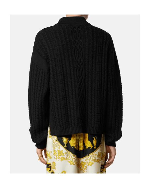 Versace Black Mixed-Stitch Knitted Cardigan for men