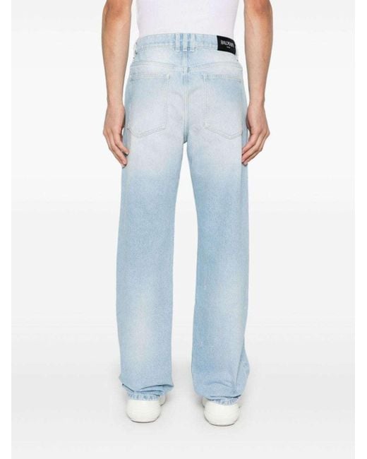 Balmain Blue Straight Leg Washed Denim Jeans for men