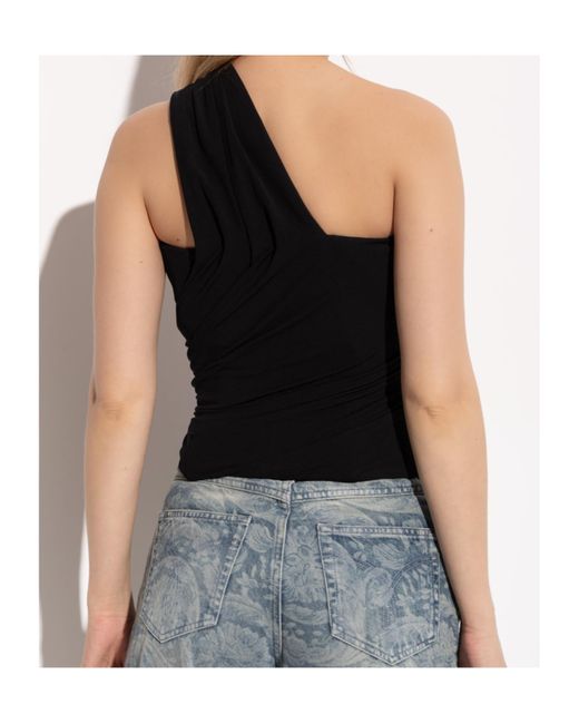 Versace Black Asymmetrical One-Shoulder Top