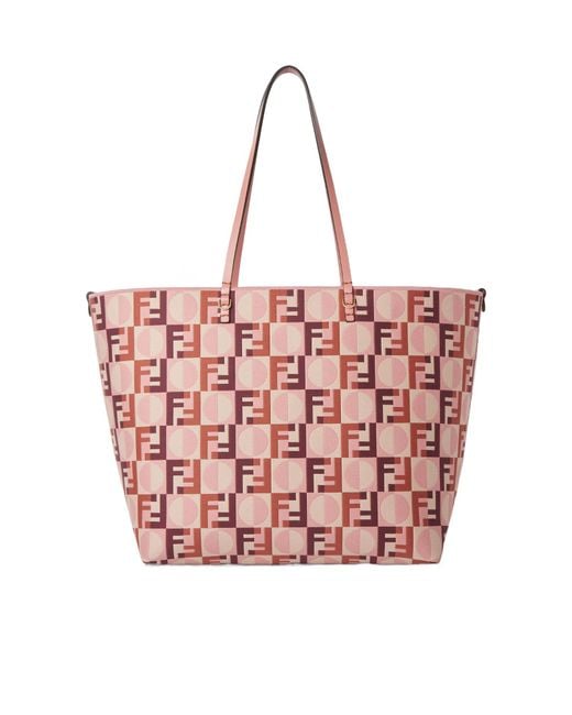 Fendi Pink Roll Striped Large Tote Bag