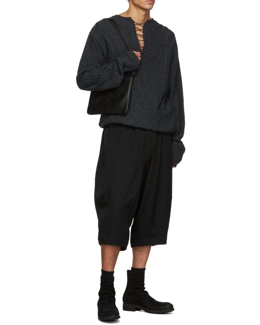 Yohji Yamamoto Black Discord Embroidered Shoulder Bag for men