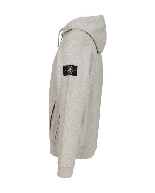 Stone Island Gray Logo Patch Drawstring Hoodie for men