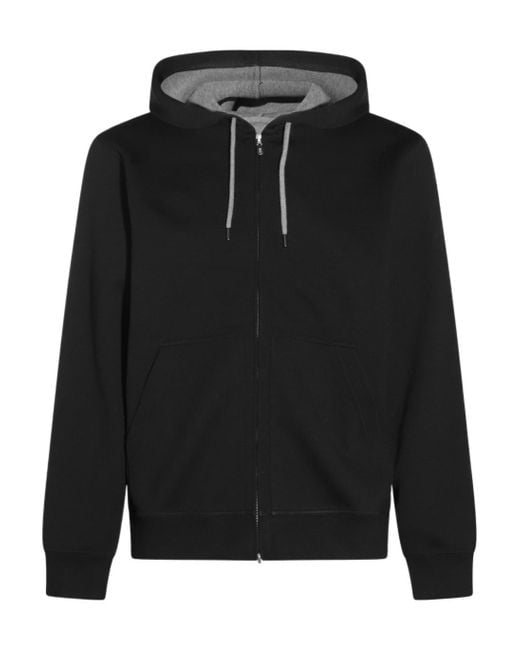 Brunello Cucinelli Black Zip-Up Drawstring Hoodie for men