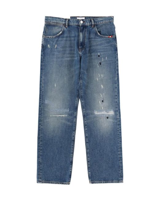 AMISH Blue James Distressed Straight-Leg Jeans for men