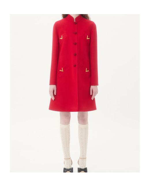 Valentino Red Button-Up A-Line Hem Coat