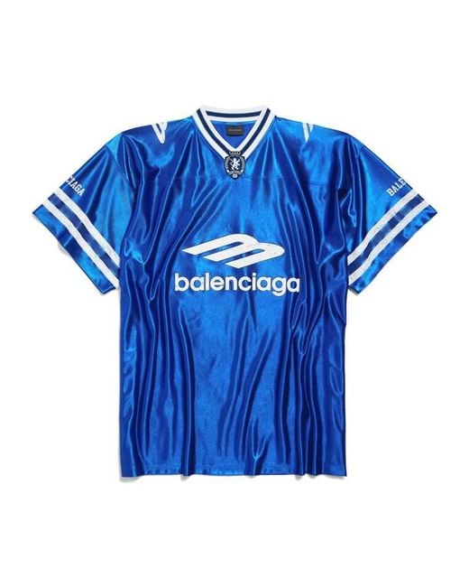 Balenciaga Blue 3B Football V-Neck Oversized T-Shirt for men
