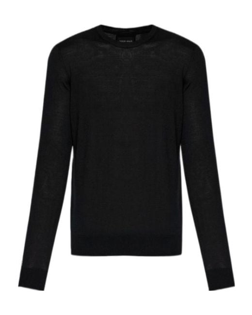 Giorgio Armani Black Fine Knit Virgin-Wool Jumper for men