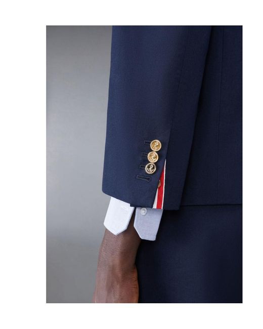 Thom Browne Blue Bar Striped Double-Breasted Blazer for men
