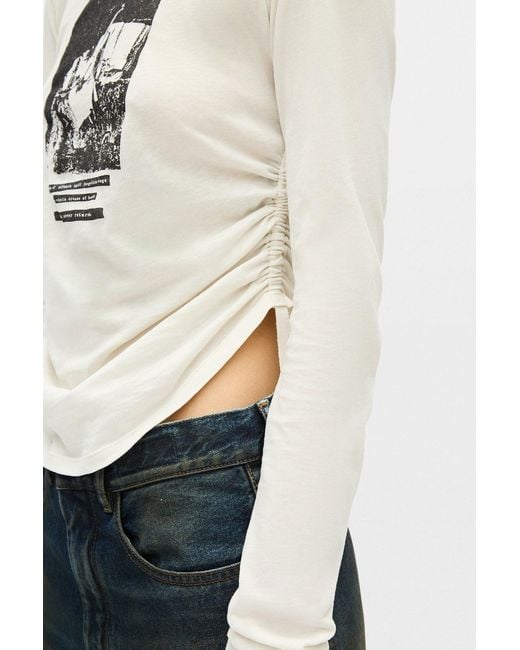 Ann Demeulemeester White Dot Graphic-Print Ruched Top