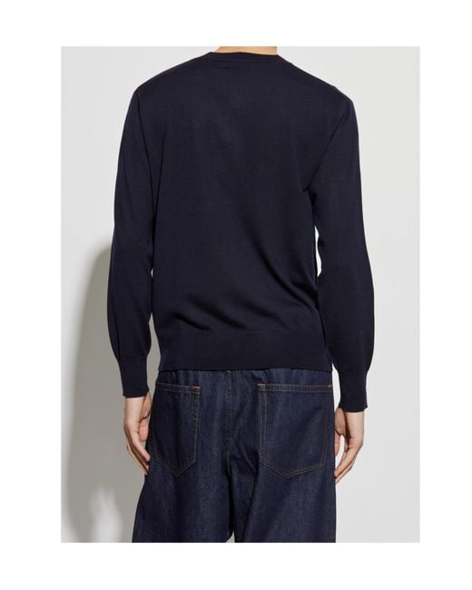 Dries Van Noten Blue Long-Sleeved Crew Neck Sweater for men