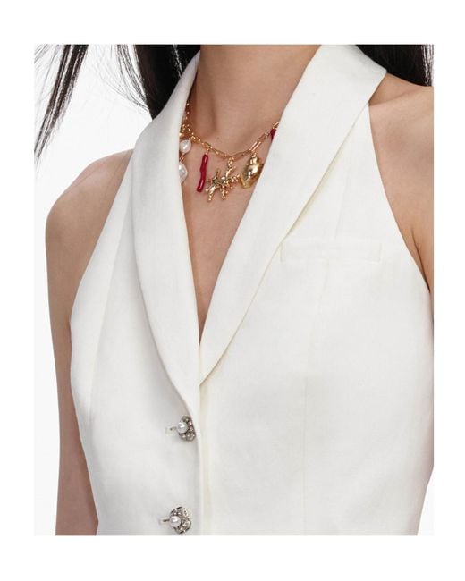Self-Portrait White Cream Linen Blend Waistcoat