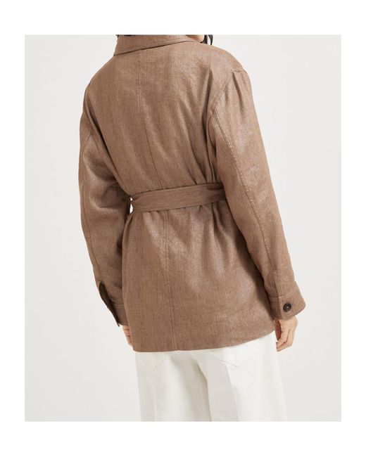 Brunello Cucinelli Natural Long-Sleeved Belted Jacket