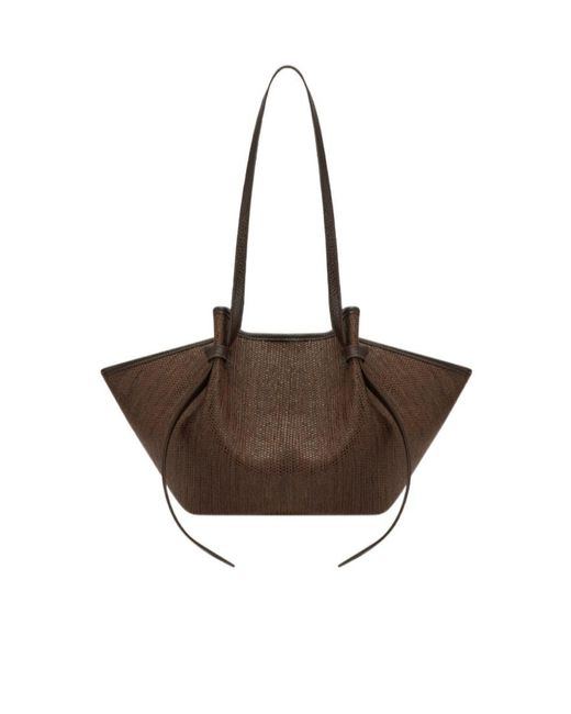 Yuzefi Brown Mochi Woven Raffia Tote Bag