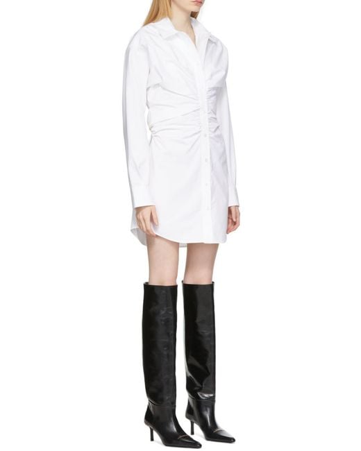 Alexander Wang White Draped Hourglass Mini Shirt Dress