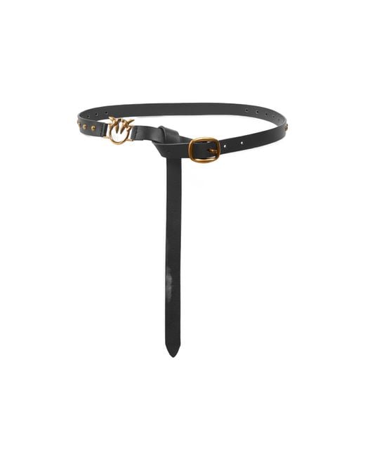 Pinko Black Love Birds Diamond Cut Logo Belt