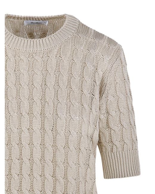 Max Mara White Cable Knit Short-Sleeve Sweater