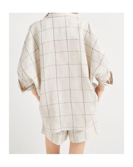 Brunello Cucinelli White Grid-Pattern Shirt
