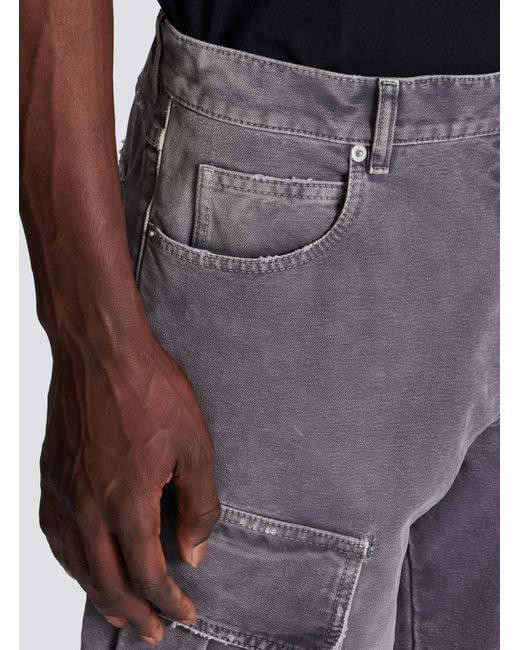 Balmain Gray Denim Loose-Fit Cargo Jeans for men