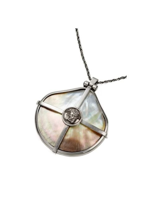 Versace White Medusa Mother-Of-Pearl Pendant Necklace
