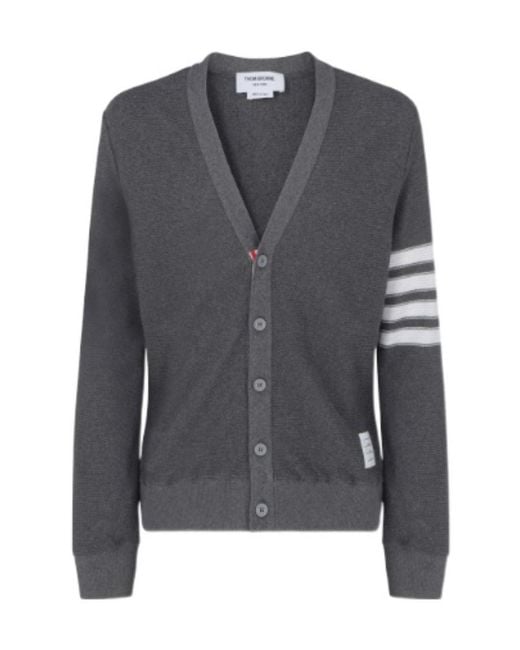 Thom Browne Gray Striped V-Neck Cardigan for men