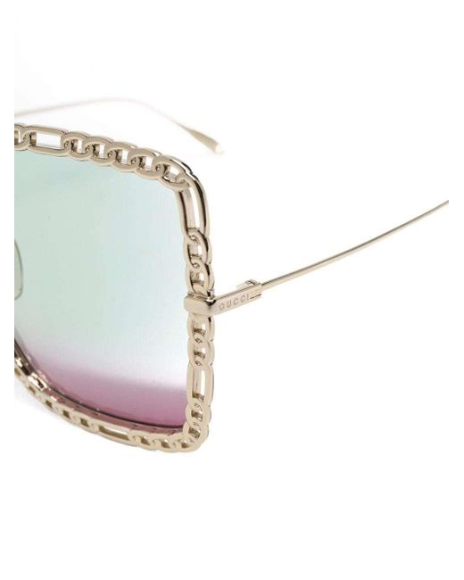 Gucci White Eyewear Chain Embellished Rectangular Frame Sunglasses