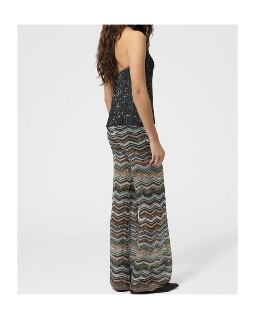Missoni Gray Zigzag-Knit Sequin-Embellished Trousers