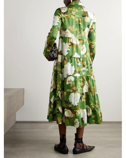 Erdem Green Layered Print Shirt Dress