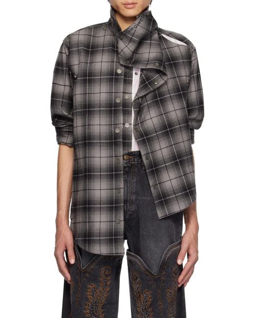 Y. Project Gray Plaid Long-Sleeved Shirt for men