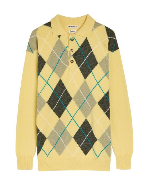J.W. Anderson Yellow Pringle Argle Wool Polo Jumper